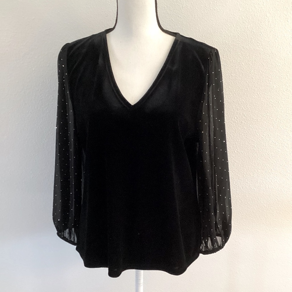 VINCE CAMUTO  Rhinestone Balloon Sleeve Velvet Top
